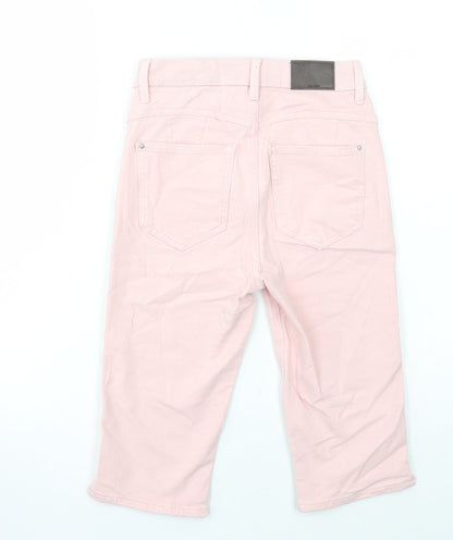Marks and Spencer Womens Pink Cotton Boyfriend Shorts Size 6 L15 in Regular Button
