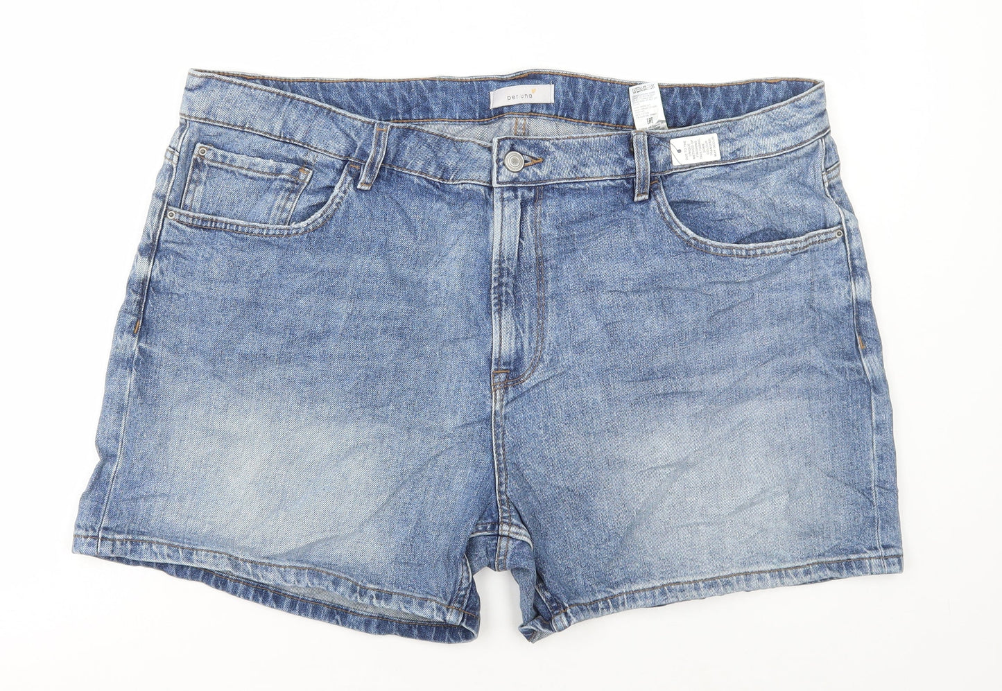 Marks and Spencer Womens Blue Cotton Bermuda Shorts Size 22 L5 in Regular Button