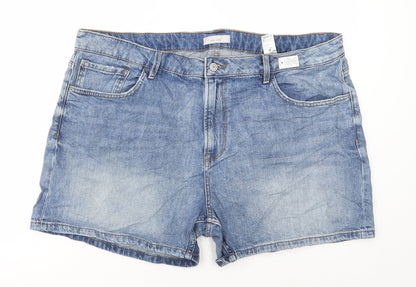 Marks and Spencer Womens Blue Cotton Bermuda Shorts Size 22 L5 in Regular Button
