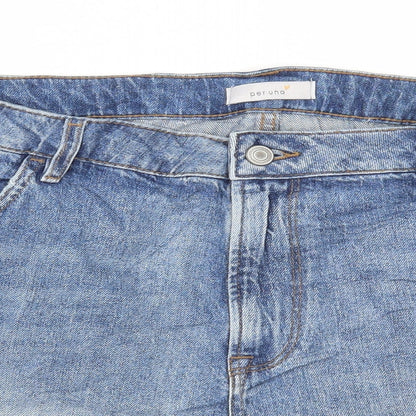 Marks and Spencer Womens Blue Cotton Bermuda Shorts Size 22 L5 in Regular Button