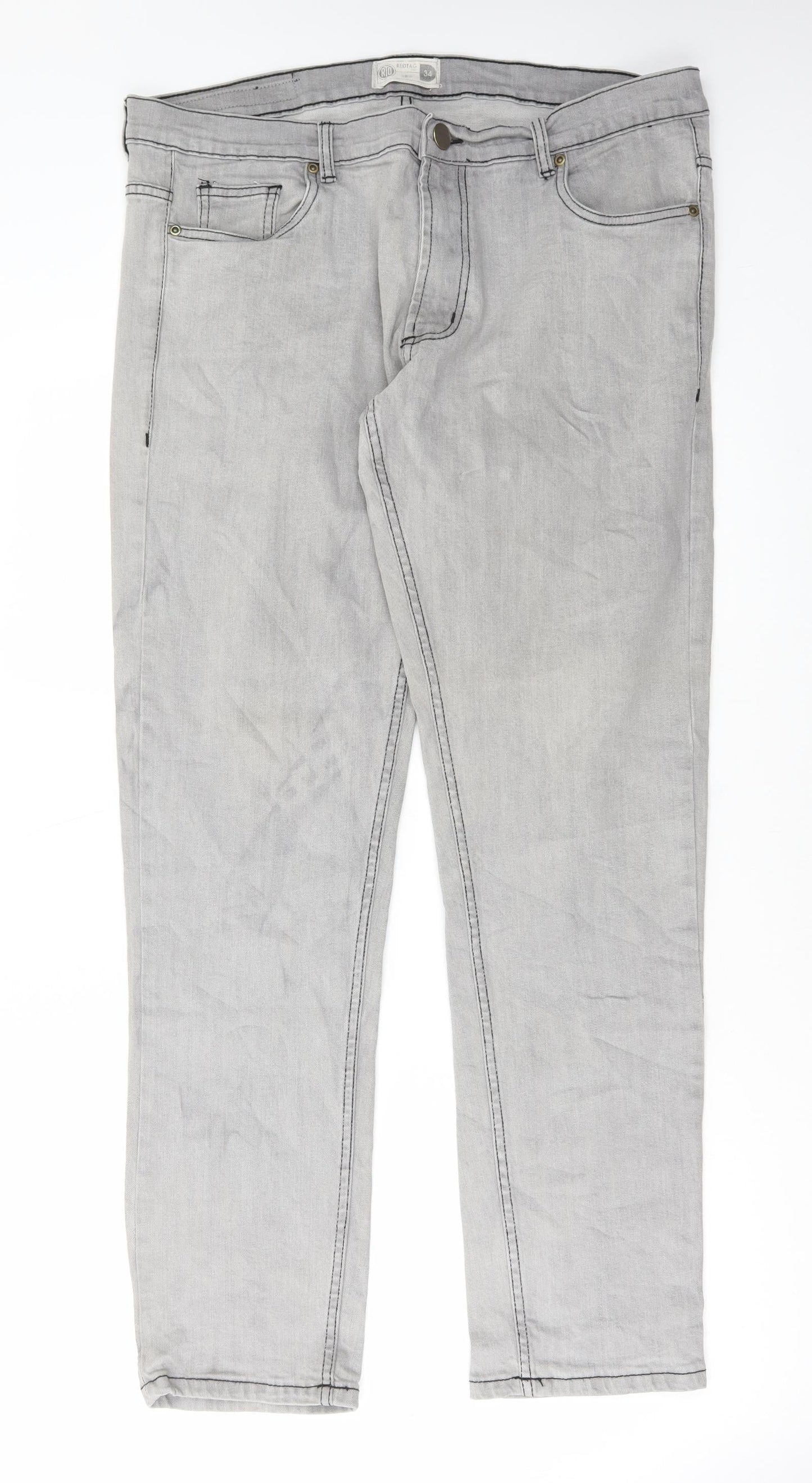 Mens UK Size 34 in Redtag Regular Fit Straight Grey Jeans