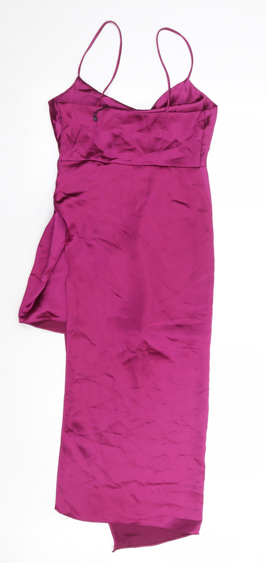 Zara Womens Purple Polyester Slip Dress Size S Cowl Neck Zip