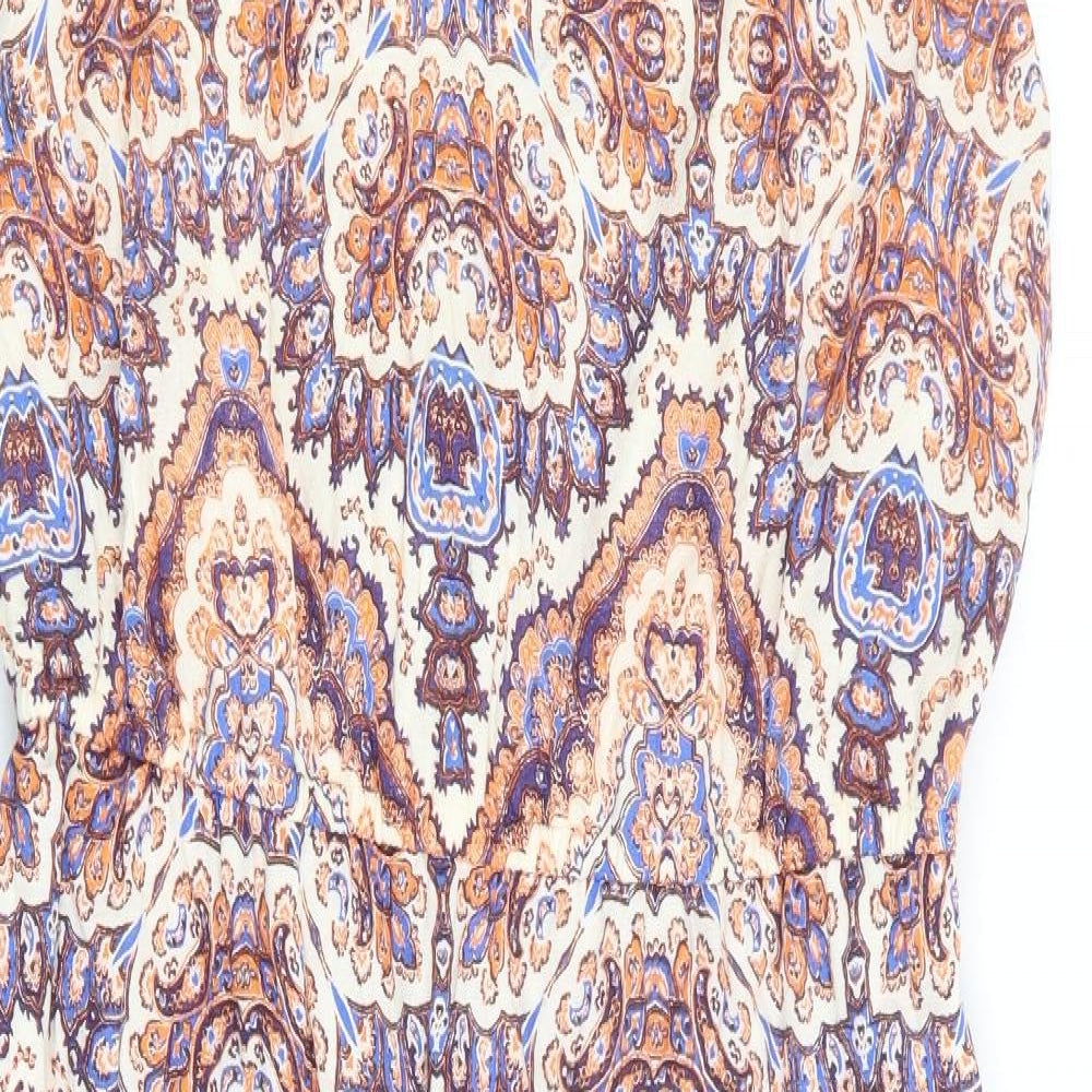 New Look Womens Multicoloured Geometric Viscose Fit & Flare Size 12 V-Neck Pullover