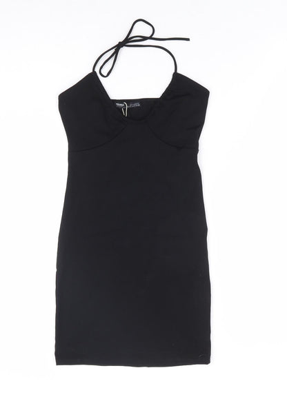 Pull & Bear Womens Black Polyester Bodycon Size S Halter Tie