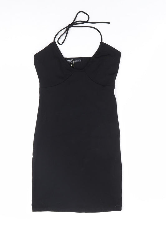 Pull & Bear Womens Black Polyester Bodycon Size S Halter Tie