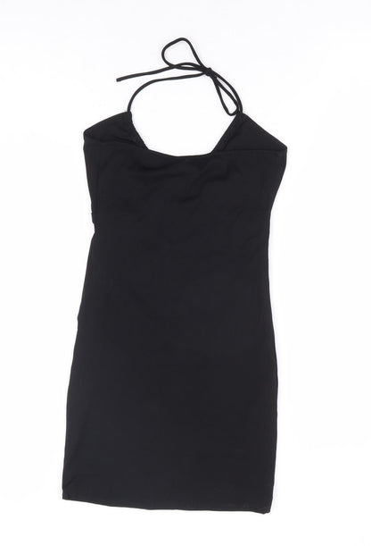 Pull & Bear Womens Black Polyester Bodycon Size S Halter Tie