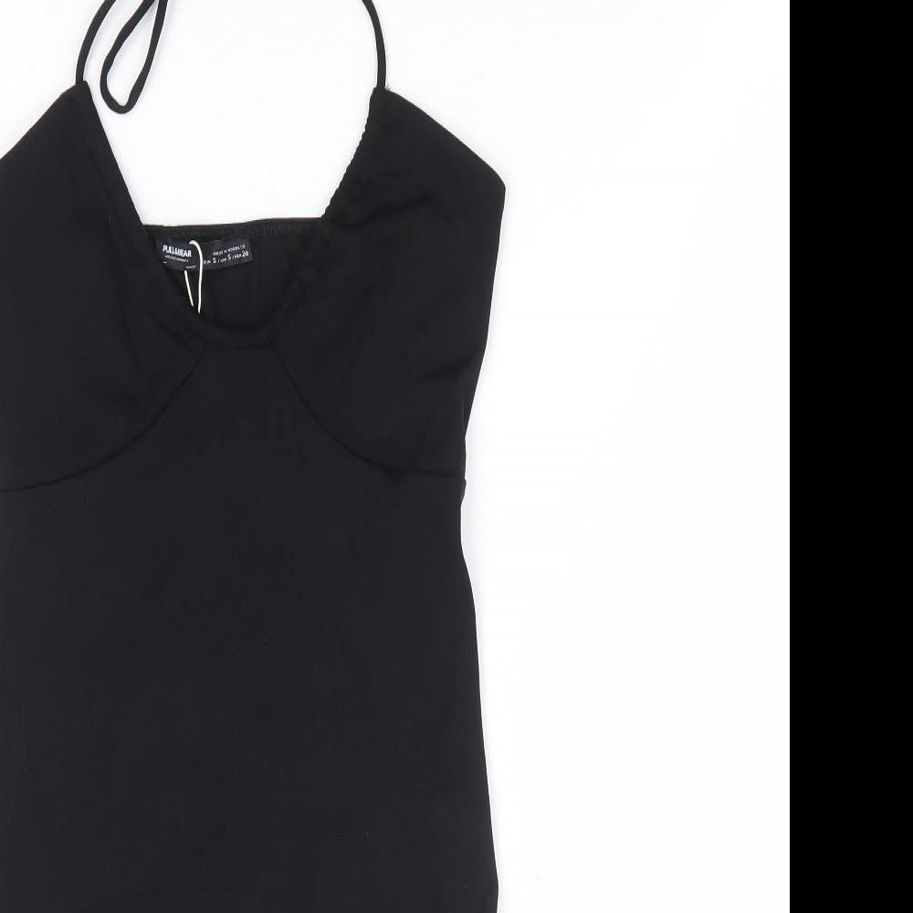 Pull & Bear Womens Black Polyester Bodycon Size S Halter Tie