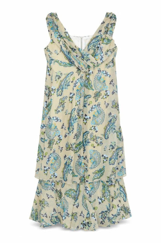 M Butterfly Womens Beige Floral Polyester A-Line Size M V-Neck Zip