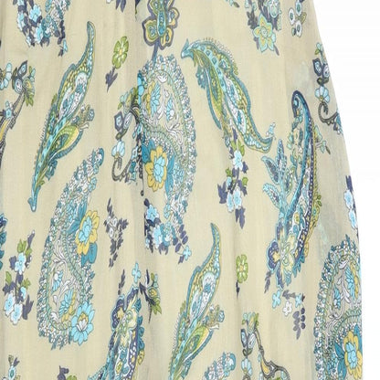M Butterfly Womens Beige Floral Polyester A-Line Size M V-Neck Zip