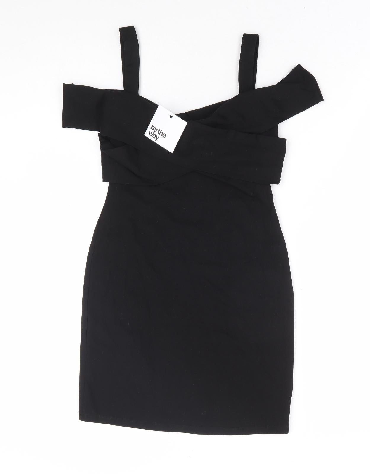 By The Way Womens Black Polyester Bodycon Size XS V-Neck Pullover - Cold Shoulder Detail