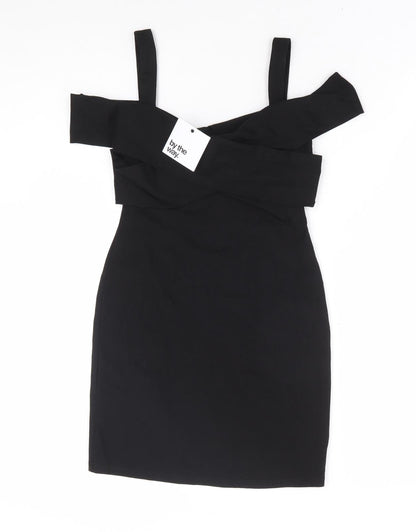 By The Way Womens Black Polyester Bodycon Size XS V-Neck Pullover - Cold Shoulder Detail