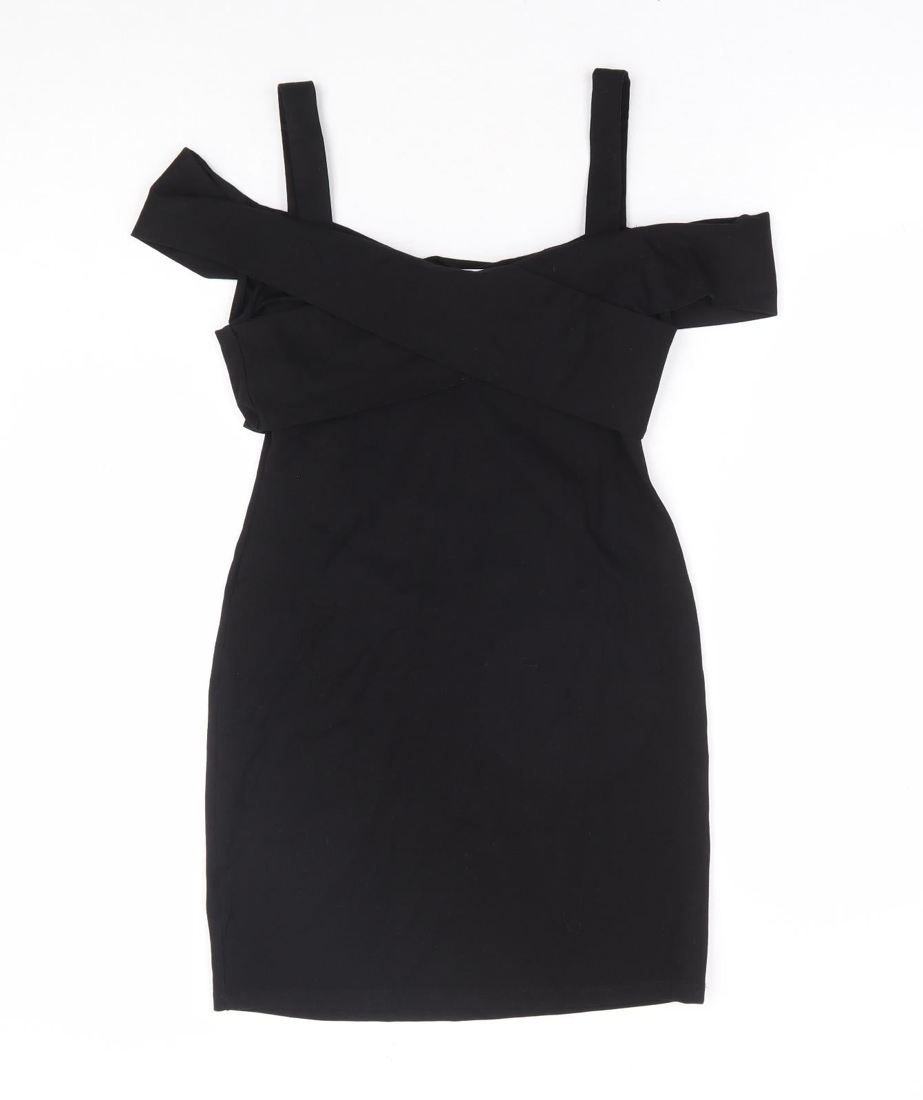 By The Way Womens Black Polyester Bodycon Size XS V-Neck Pullover - Cold Shoulder Detail
