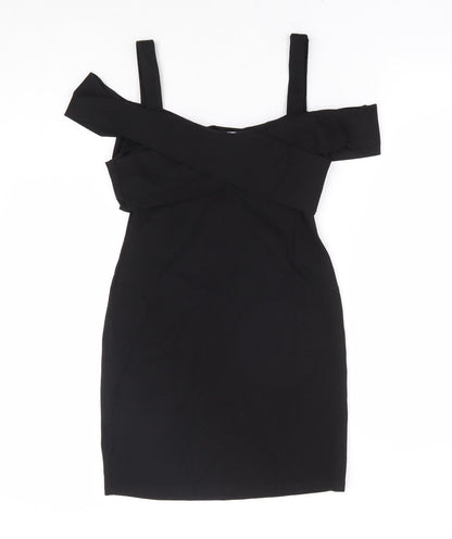 By The Way Womens Black Polyester Bodycon Size XS V-Neck Pullover - Cold Shoulder Detail