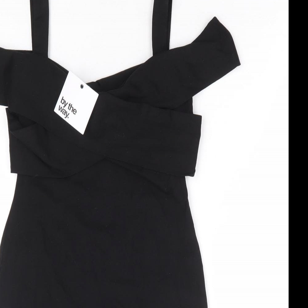 By The Way Womens Black Polyester Bodycon Size XS V-Neck Pullover - Cold Shoulder Detail