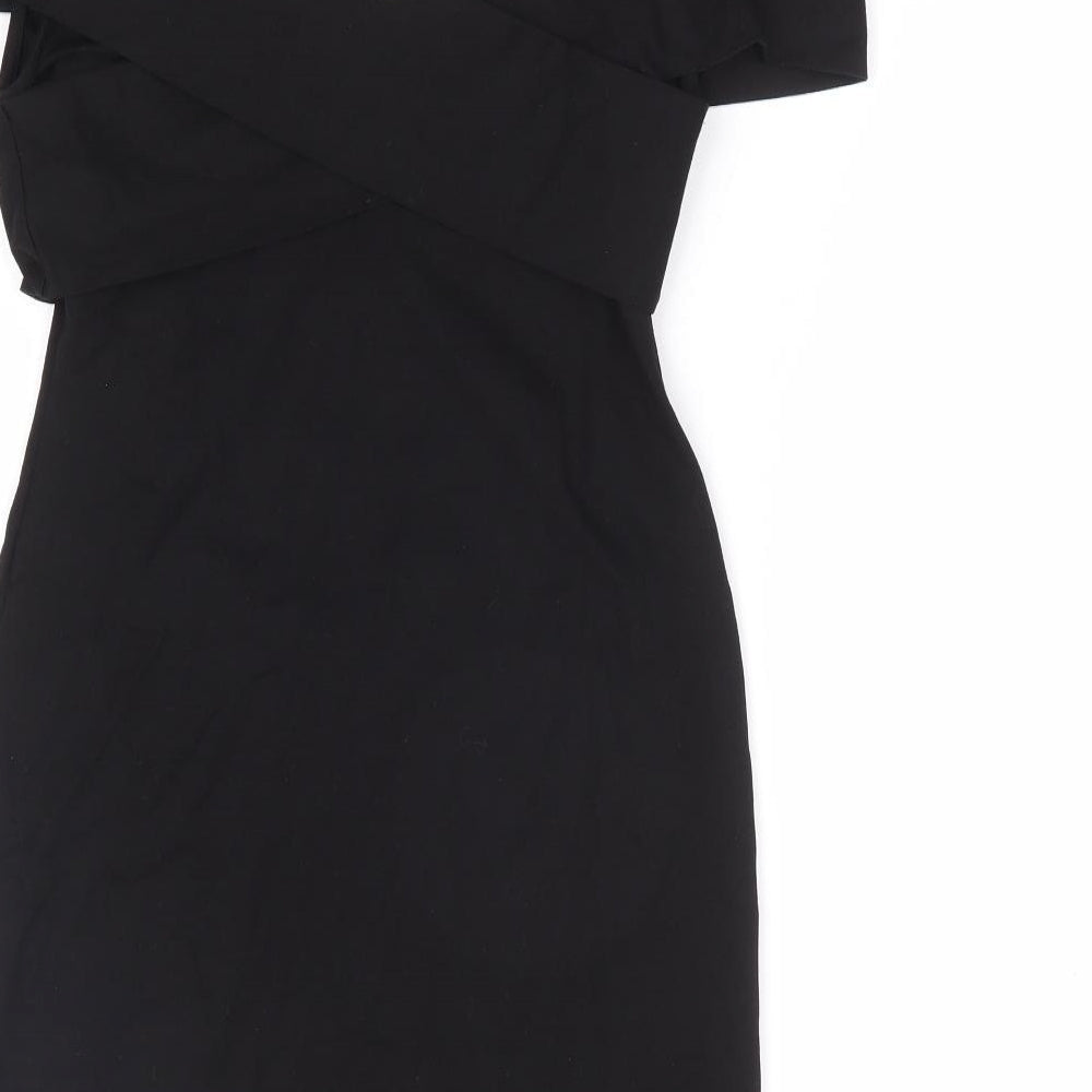 By The Way Womens Black Polyester Bodycon Size XS V-Neck Pullover - Cold Shoulder Detail