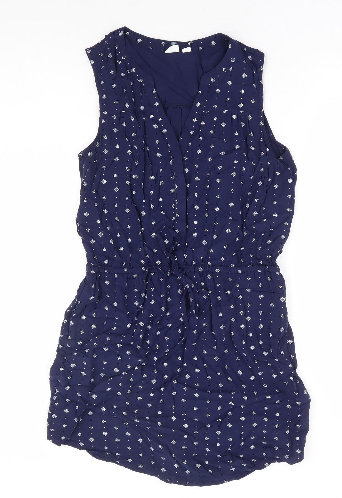 Gap Womens Blue Geometric Polyester Fit & Flare Size S V-Neck Button