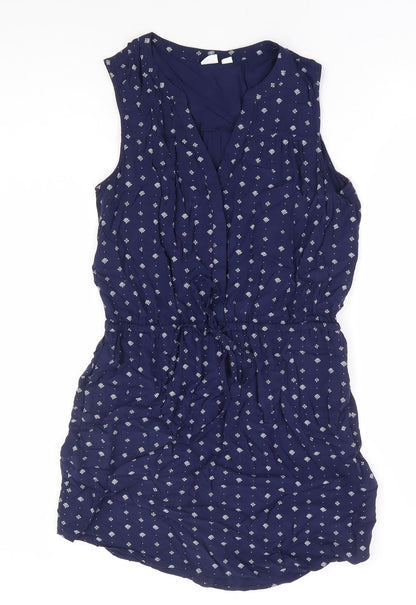 Gap Womens Blue Geometric Polyester Fit & Flare Size S V-Neck Button