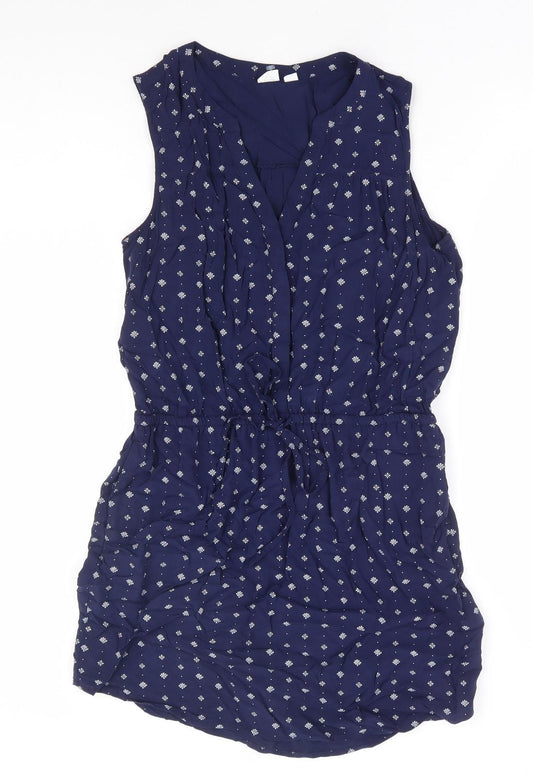 Gap Womens Blue Geometric Polyester Fit & Flare Size S V-Neck Button