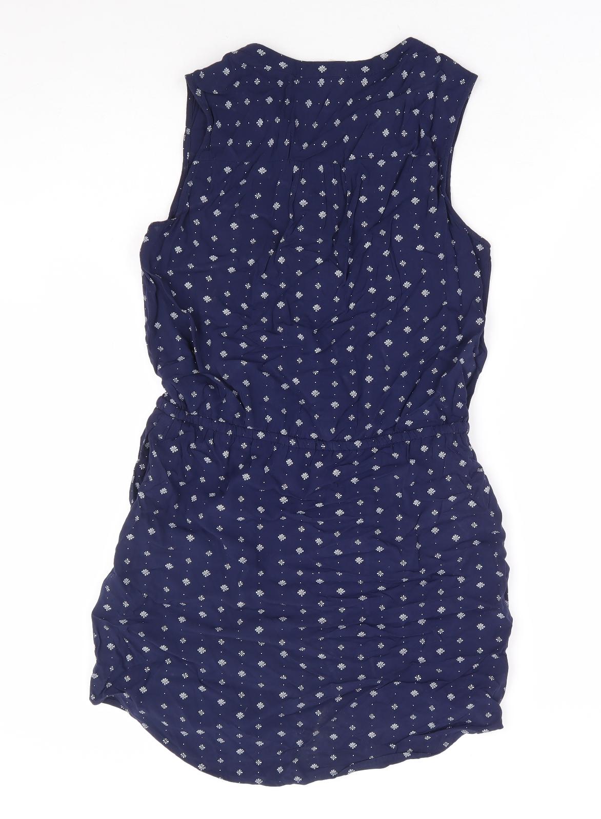 Gap Womens Blue Geometric Polyester Fit & Flare Size S V-Neck Button