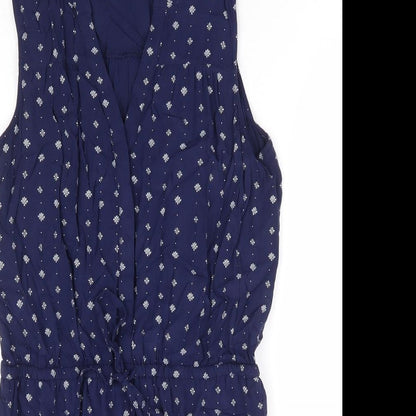 Gap Womens Blue Geometric Polyester Fit & Flare Size S V-Neck Button