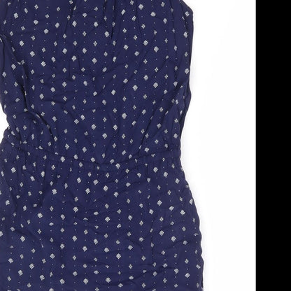 Gap Womens Blue Geometric Polyester Fit & Flare Size S V-Neck Button