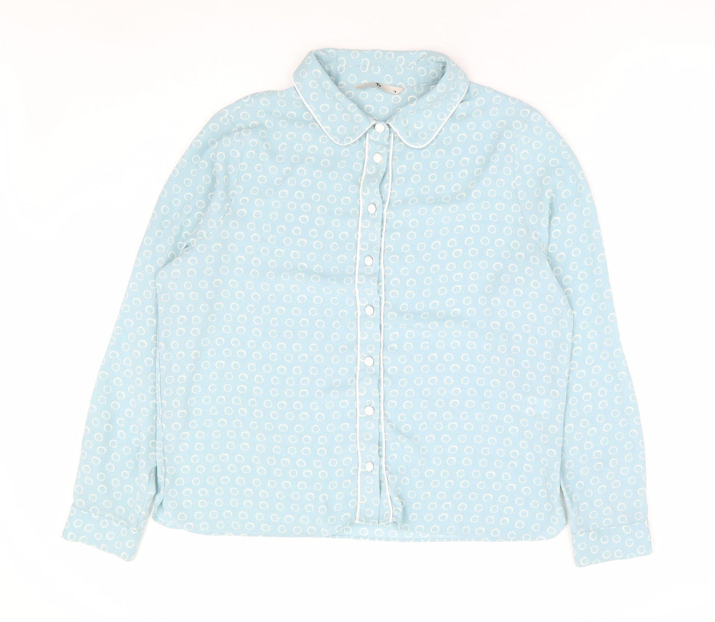 TU Womens Blue Geometric Polyester Basic Button-Up Size 14 Collared