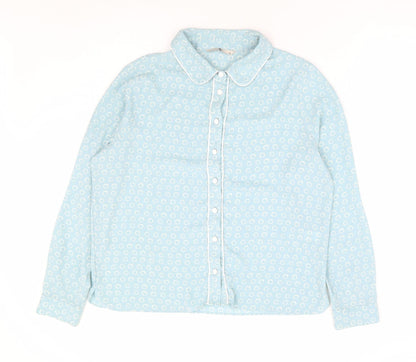 TU Womens Blue Geometric Polyester Basic Button-Up Size 14 Collared