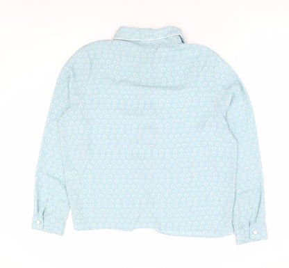 TU Womens Blue Geometric Polyester Basic Button-Up Size 14 Collared