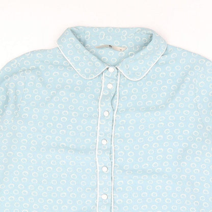 TU Womens Blue Geometric Polyester Basic Button-Up Size 14 Collared