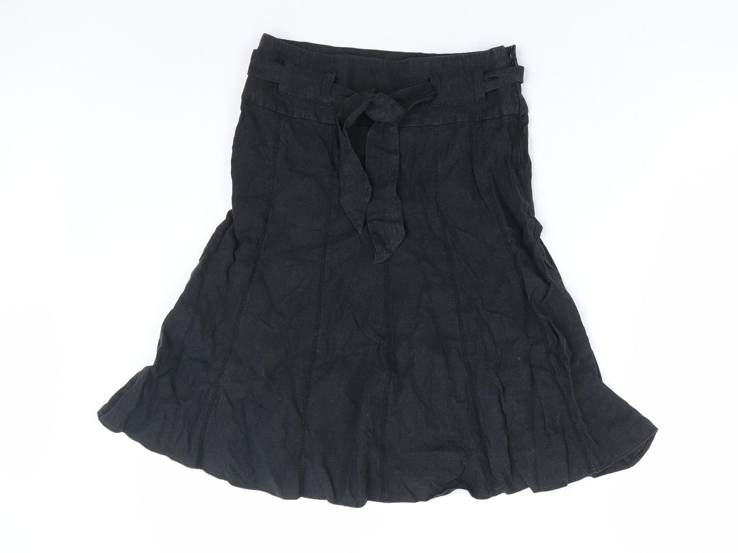 Dorothy Perkins Womens Black Linen A-Line Skirt Size 6 Zip - Belted