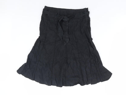 Dorothy Perkins Womens Black Linen A-Line Skirt Size 6 Zip - Belted