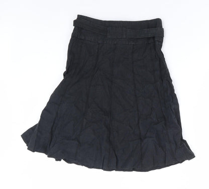 Dorothy Perkins Womens Black Linen A-Line Skirt Size 6 Zip - Belted