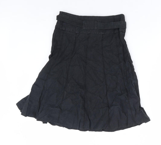 Dorothy Perkins Womens Black Linen A-Line Skirt Size 6 Zip - Belted