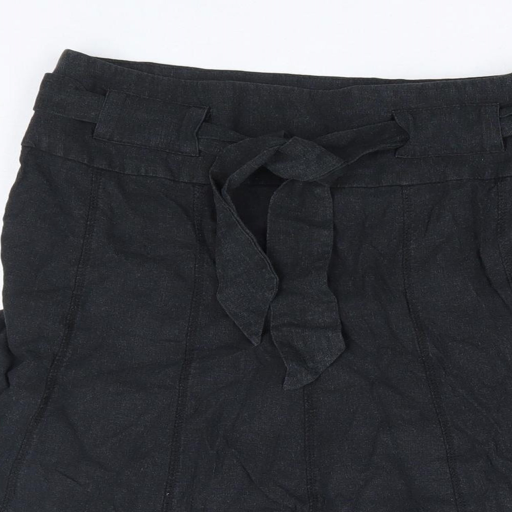 Dorothy Perkins Womens Black Linen A-Line Skirt Size 6 Zip - Belted