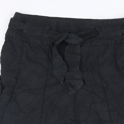 Dorothy Perkins Womens Black Linen A-Line Skirt Size 6 Zip - Belted