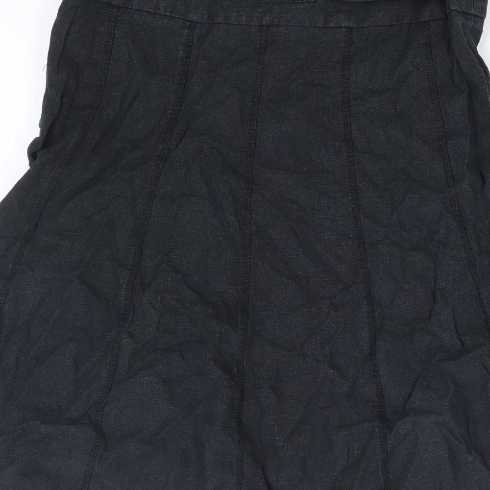 Dorothy Perkins Womens Black Linen A-Line Skirt Size 6 Zip - Belted