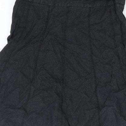 Dorothy Perkins Womens Black Linen A-Line Skirt Size 6 Zip - Belted