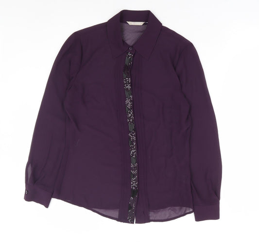 Womens UK Size 8 Planet Purple Basic Button-Up