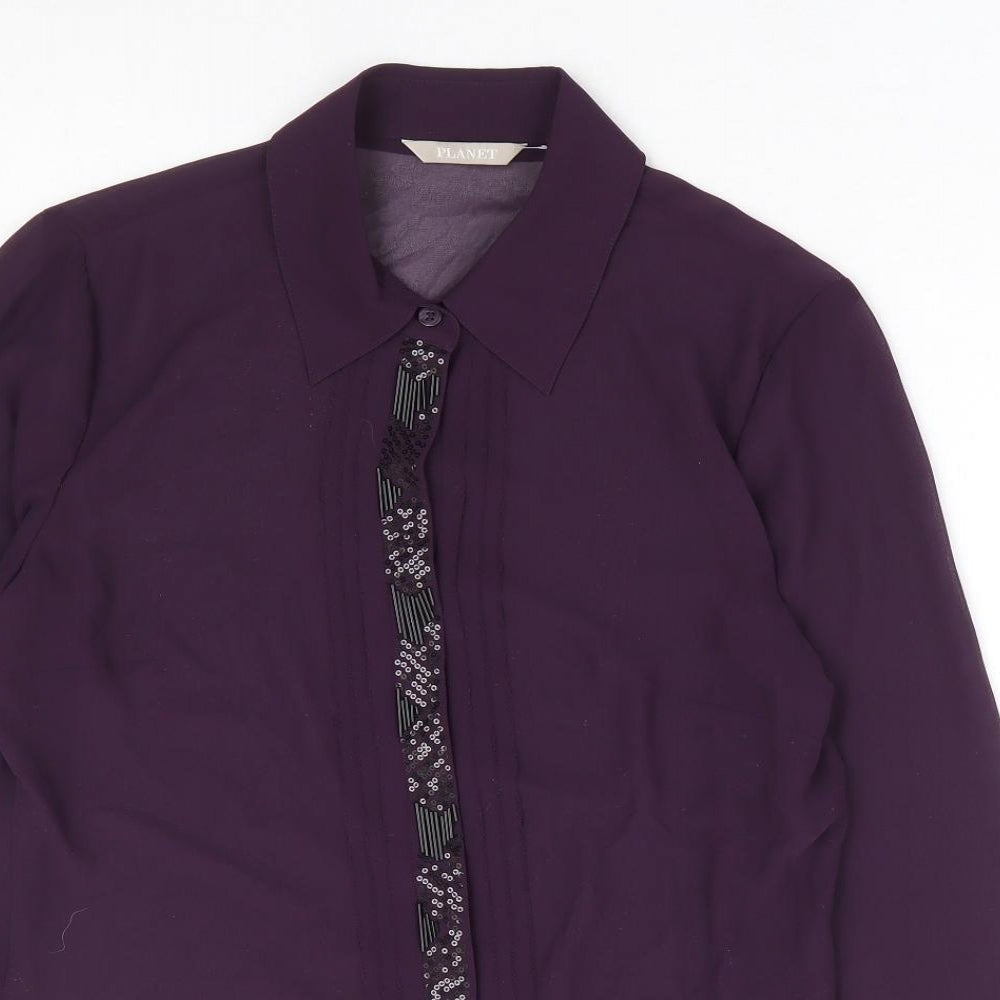 Womens UK Size 8 Planet Purple Basic Button-Up