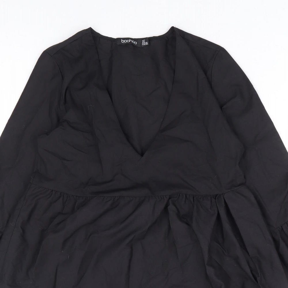 Boohoo Womens Black Polyester A-Line Size 4 V-Neck Pullover