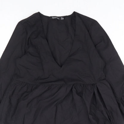 Boohoo Womens Black Polyester A-Line Size 4 V-Neck Pullover
