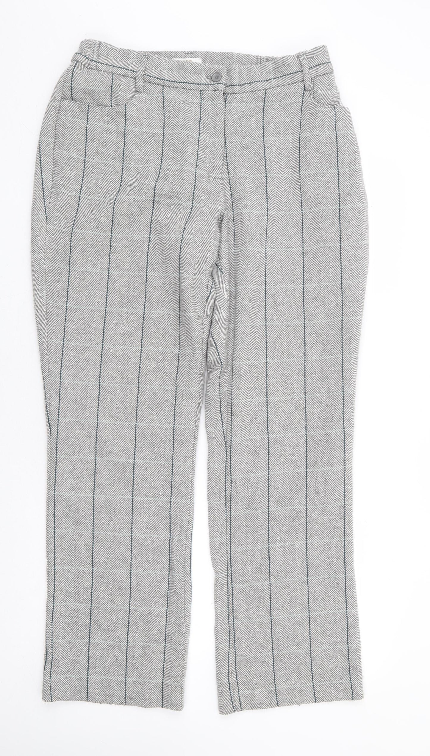 Cotton Traders Womens Grey Plaid Polyester Trousers Size 14 L31 in Regular Zip