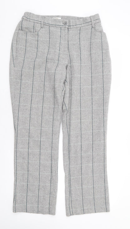 Cotton Traders Womens Grey Plaid Polyester Trousers Size 14 L31 in Regular Zip