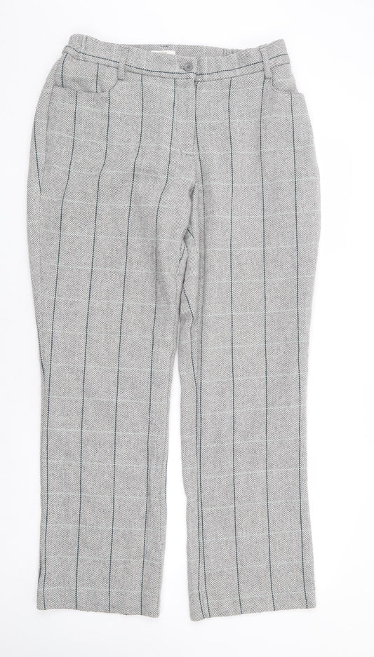Cotton Traders Womens Grey Plaid Polyester Trousers Size 14 L31 in Regular Zip