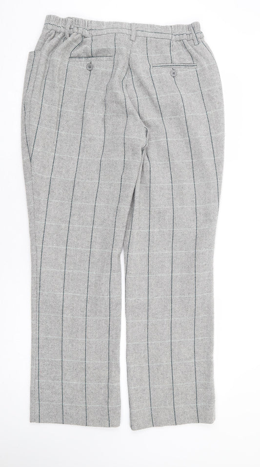 Cotton Traders Womens Grey Plaid Polyester Trousers Size 14 L31 in Regular Zip