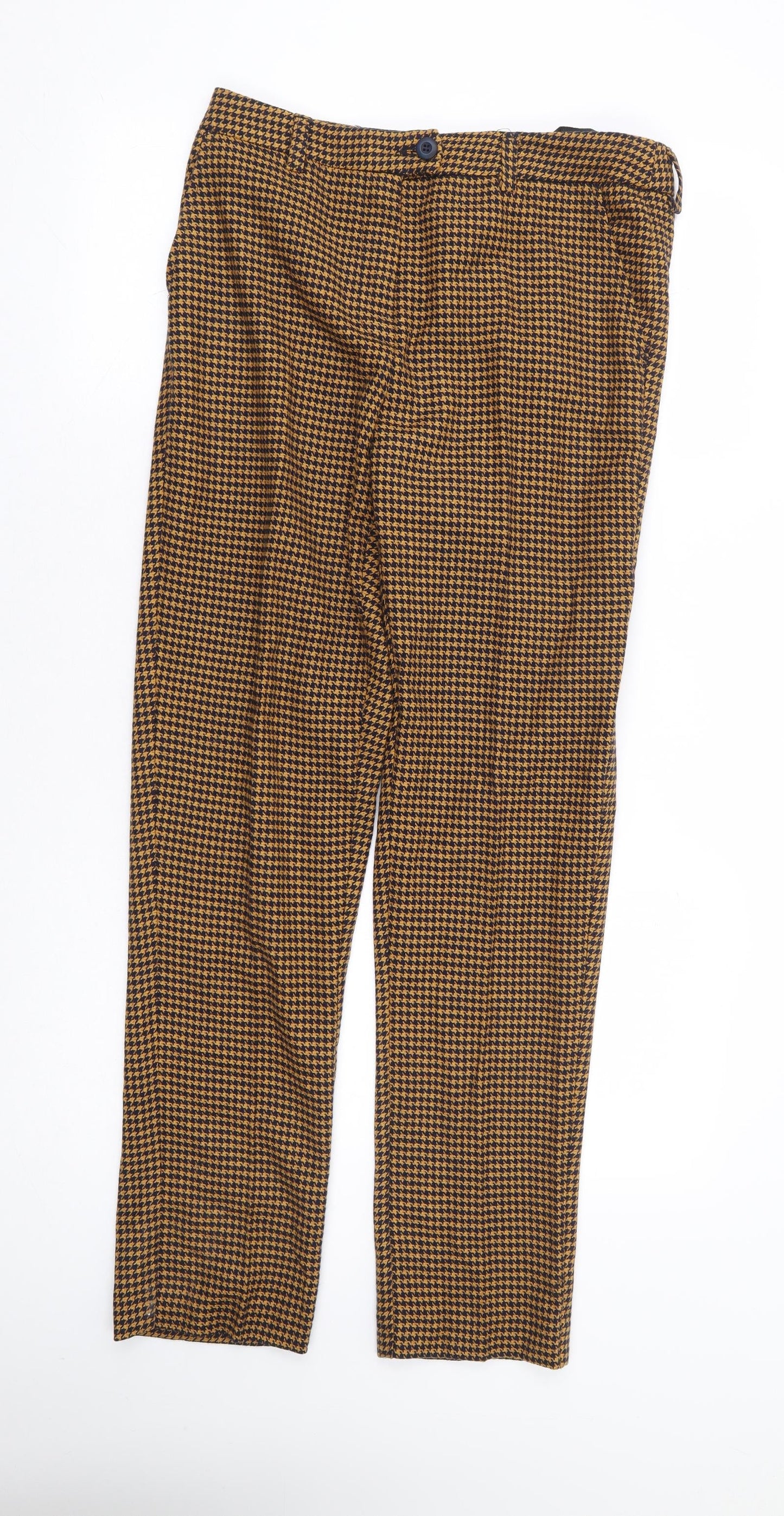 Mona Womens Yellow Herringbone Cotton Trousers Size 12 L29 in Regular Zip