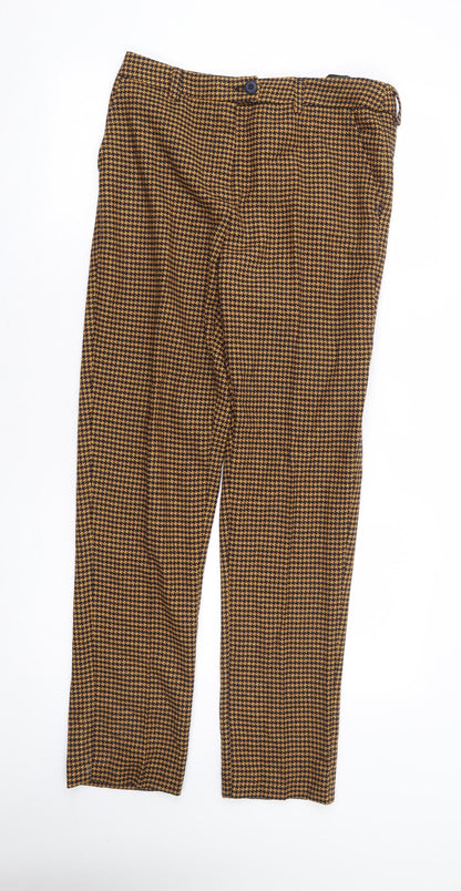 Mona Womens Yellow Herringbone Cotton Trousers Size 12 L29 in Regular Zip