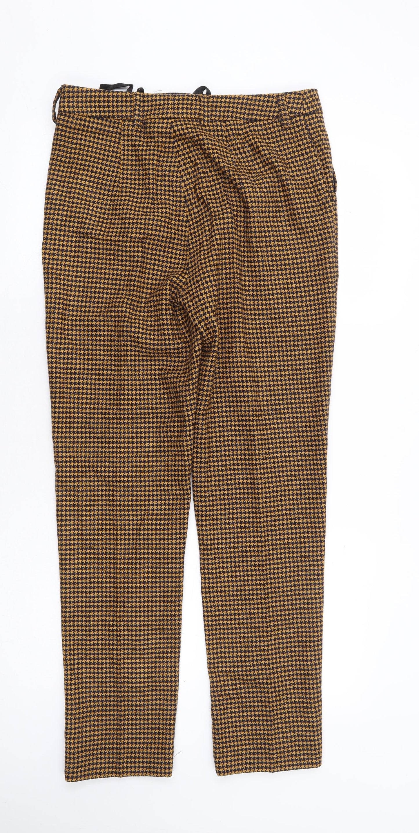 Mona Womens Yellow Herringbone Cotton Trousers Size 12 L29 in Regular Zip
