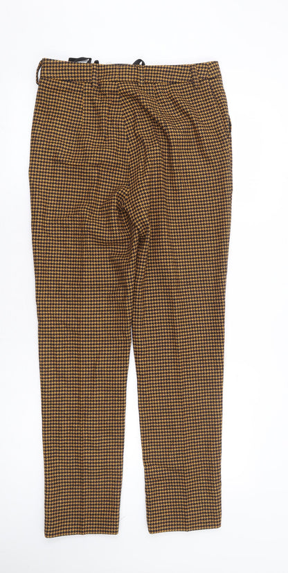 Mona Womens Yellow Herringbone Cotton Trousers Size 12 L29 in Regular Zip