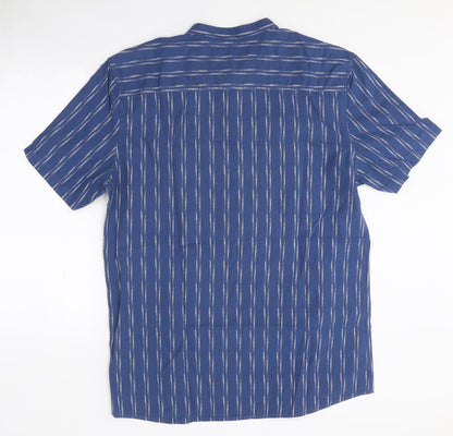 George Mens Blue Striped Polyester Button-Up Size XL Mock Neck Button